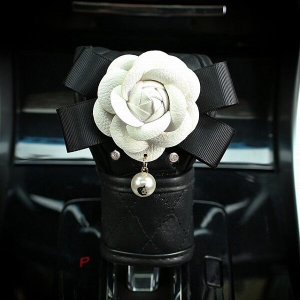 Crystal Rhinestones Camellia Flower Car Interior Accessories Women Leather Steering Wheel Cover Hand brake Gear Cover 2.jpg 640x640 2