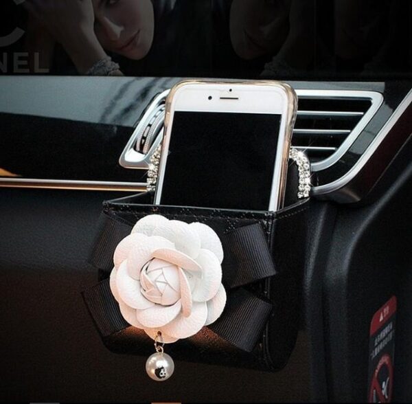 Pedrería de cristal con flores de camelia, accesorios para interiores de coche, funda de volante de cuero para mujer, cubierta de engranaje de freo de mano 9.jpg 640x640 9