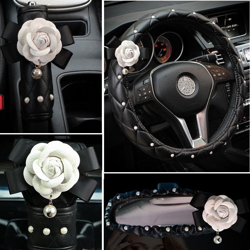 Crystal Rhinestones Camellia Car Accessories - Not sold in stores