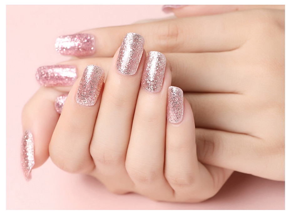 Glitter Bling UV Gel Nail Polish LED Lamp Shimmer Rose Gold For Nails 5. Re...