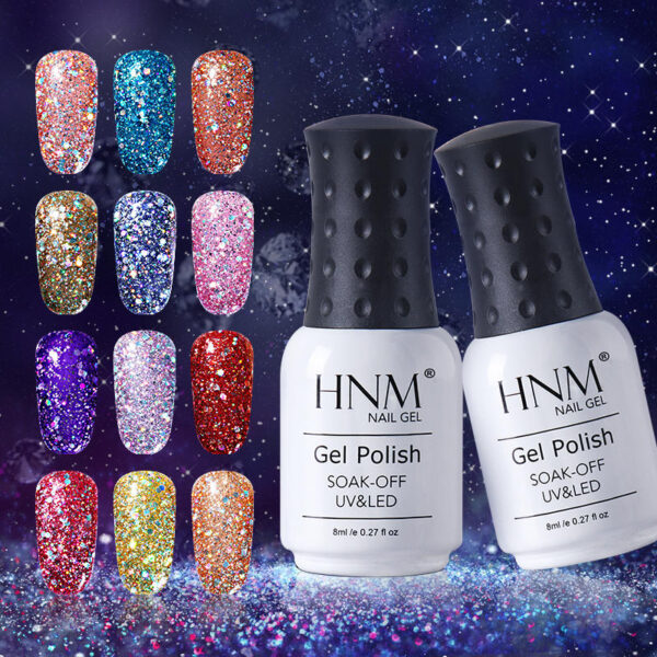 HNM 8ML Diamond Glitter Bling Gel UV Smalto per unghie Lampada LED Shimmer Oro rosa per unghie