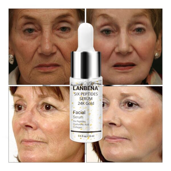 LANBENA Facial Serum 24K Gold Six Peptides Serum Skin Care Anti Aging Wrinkle Lift Firming Whitening 1