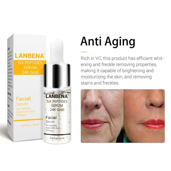 LANBENA Facial Serum 24K Gold Six Peptides Serum Skin Care Anti Aging Wrinkle Lift Firming Whitening 6