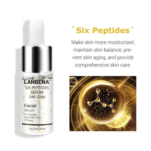 LANBENA Serum Wajah 24K Emas Enam Peptida Serum Perawatan Kulit Anti Aging Wrinkle Lift Firming