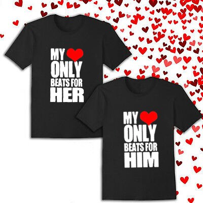 My Heart Only Beats for Him Her Matching Couple Shirts Valentines Day Gift Couples Tee Shirts 1