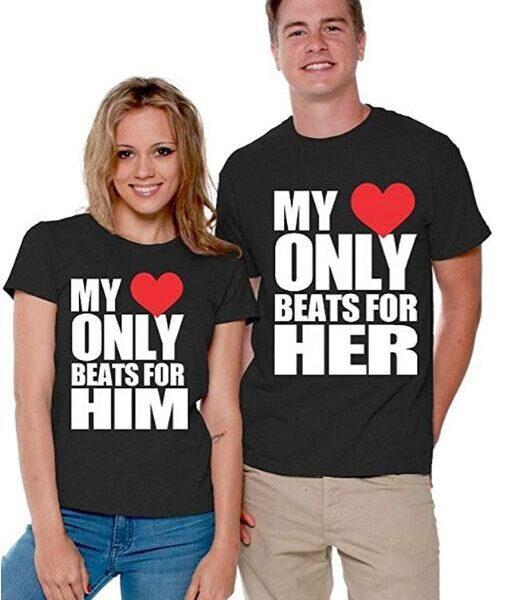 My Heart Only Beats for Him Her Matching Couple Shirts Valentines Day Gift Couples Tee Shirts 2