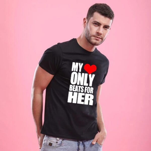 My Heart Only Beats for Him Her Matching Couple Shirts Valentines Day Gift Couples Tee