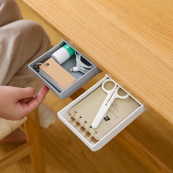 Self Adhesive Under Desk Drawer Organizer Desktop Stationery Storage Box Case Supplies Pencil Tray Self Adhesive 6