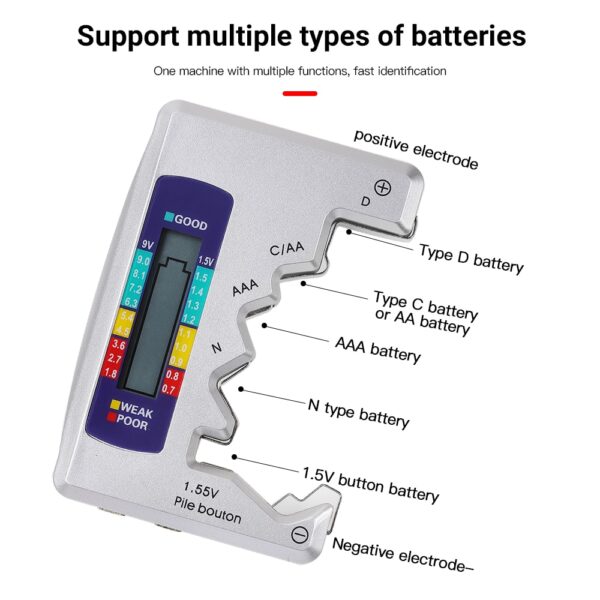 Inivèsèl Battery Tester LCD Digital Battery Tester Kapasite CDN AA AAA 9V 1 5V 1