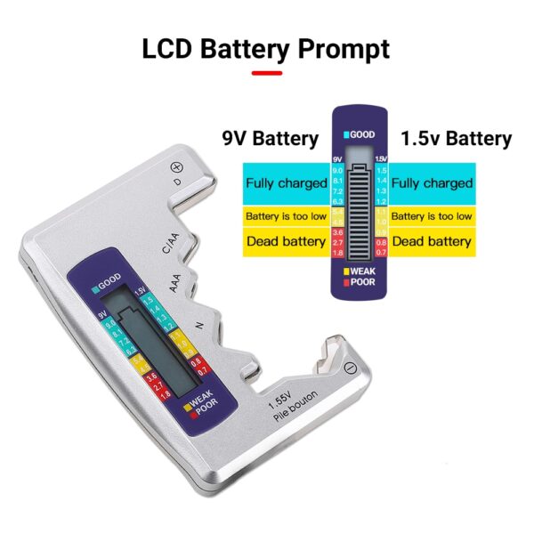 Inivèsèl Battery Tester LCD Digital Battery Tester Kapasite CDN AA AAA 9V 1 5V 2