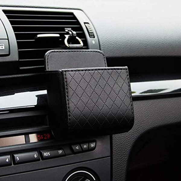 Bolsa de almacenamento de caixa organizadora de ventilación de aire de coche universal con gancho de saída de montaxe automática contenedor de coiro colgante 2