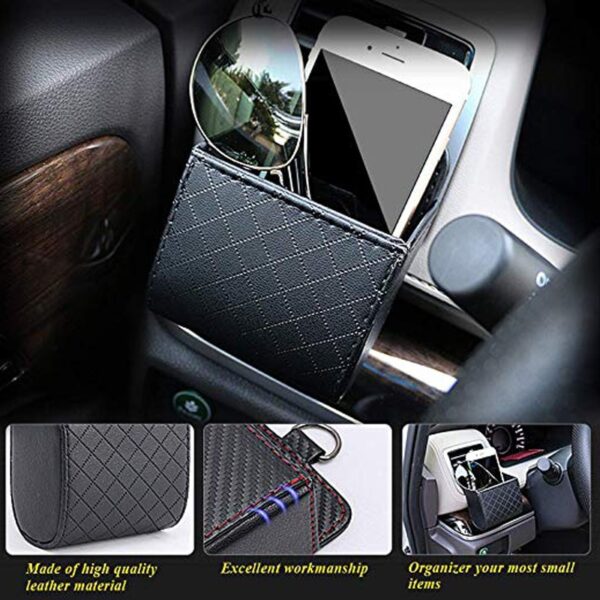 Universal Car Air Vent Organizer Box Storage Bag with Hook Auto Mount Outlet Hanging Leather Container 3