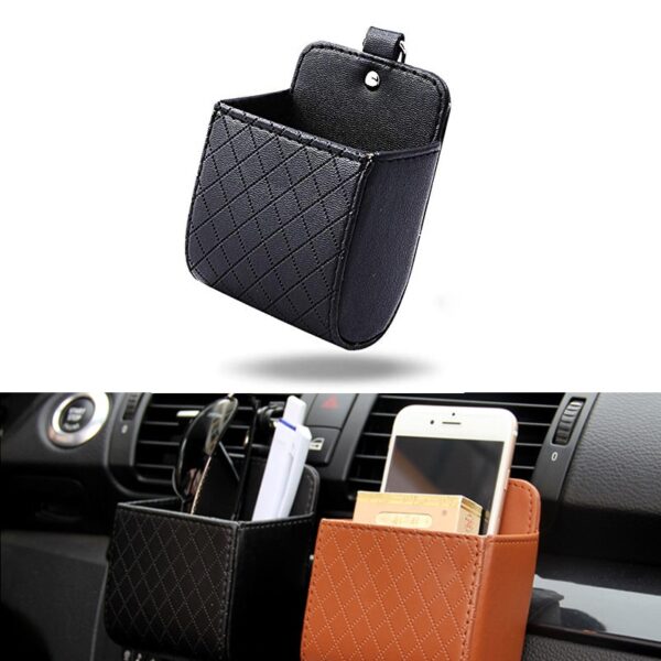 Universal Car Air Vent Organizer Box Storage Bag with Hook Auto Mount Outlet Hanging Leather Container