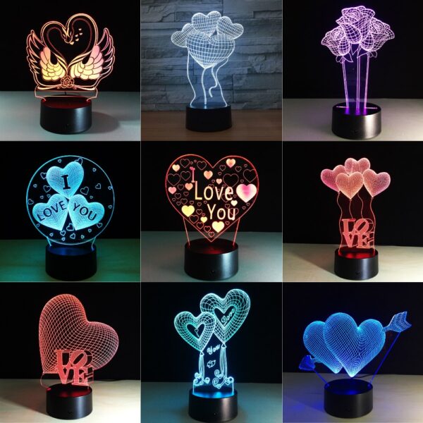 Valentines Day Gift 3D LED Night Light 7 Colors Table Lamp Home Decor Bulb Touch Sensor
