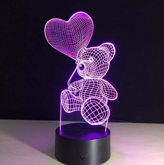 Valentines Day Gift 3D LED Night Light 7 Colors Table Lamp Home Decor Bulb Touch