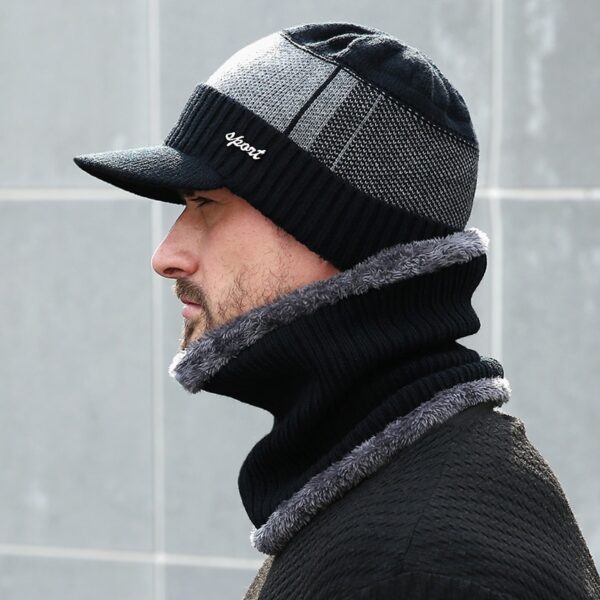 Winter Hats For Men Skullies Beanie Hat Winter Cap Men Women Wool Scarf Caps Set Balaclava 1