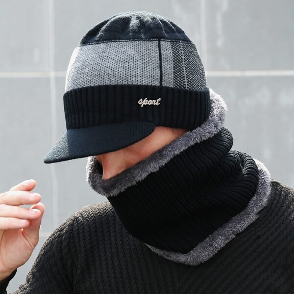 Winter Hats For Men Skullies Beanie Hat Winter Cap Men Women Wool Scarf Caps Set Balaclava 2