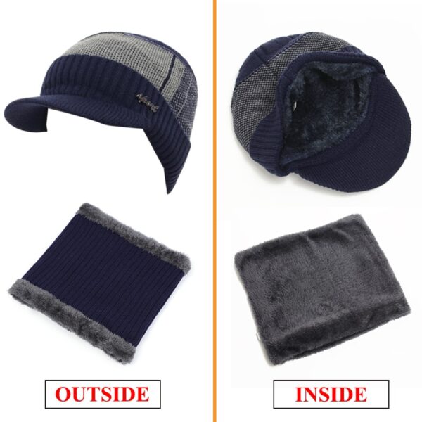 Winter Hats For Men Skullies Beanie Hat Winter Cap Men Women Wool Scarf Caps Set Balaclava 4