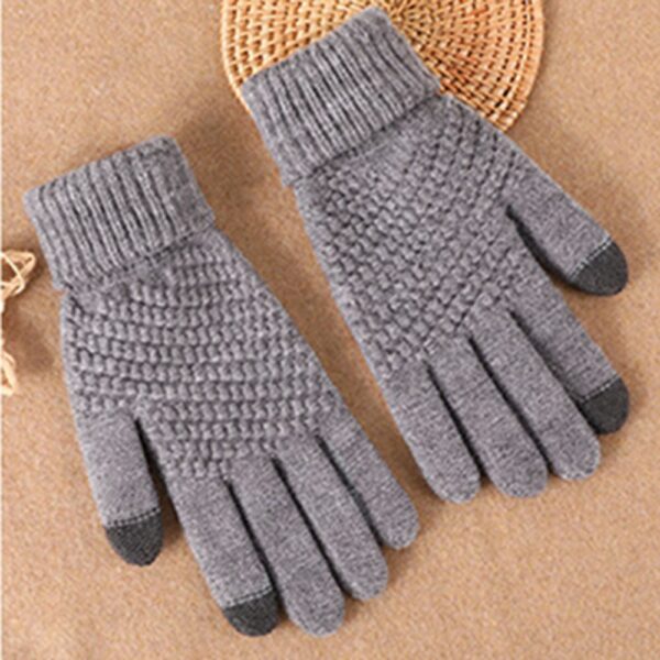 冬季女士羊絨手套保暖全指男士新款純色觸摸屏厚針織 1