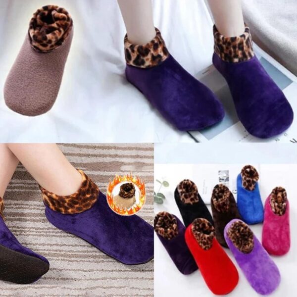Women s Winter Warm Leopard Bed Non Slip Home Indoor Socks 1