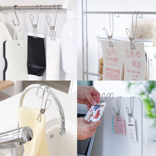 20 Pcs Stainless Steel Laundry Hanging Clip Hook Clothes Peg Boot Hanger Towel Holder Paper Files 3