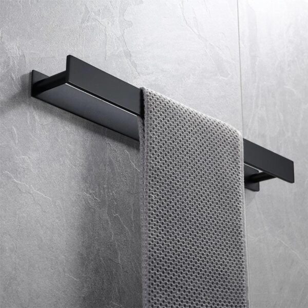 Estante de baño de 40 CM, colgador de toallas negro mate, sin perforaciones, toalla de acero inoxidable montada en la pared, 1
