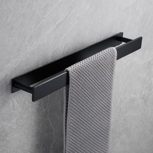 Estante de baño de 40 CM, colgador de toallas negro mate, sin perforaciones, toalla de acero inoxidable montada en la pared, 2