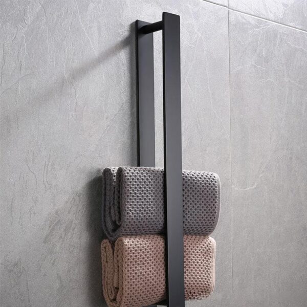 Estante de baño de 40 CM, colgador de toallas negro mate, sin perforaciones, toalla de acero inoxidable montada en la pared