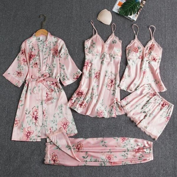 5PCS Sleepwear Female Pajamas Set Satin Pyjamamas Lace Patchwork Bridal Wedding Nightwear Rayon Home Wear Nighty 12.jpg 640x640 12