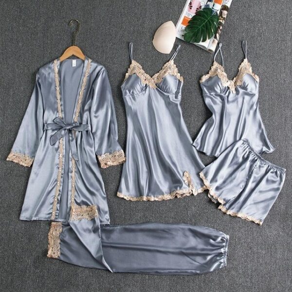 5PCS Sleepwear Female Pajamas Set Satin Pyjamamas Lace Patchwork Bridal Wedding Nightwear Rayon Home Wear Nighty 7.jpg 640x640 7