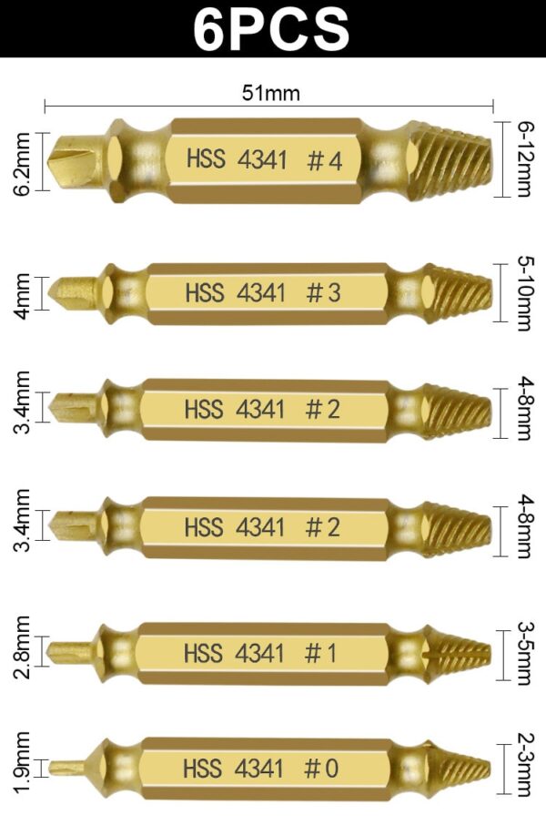 6pcs Rêbernameya Bîrgehên Drill Extractor Scented Damaged Set Speed ​​Broken Out Easy Easy Bolt Screw High 1