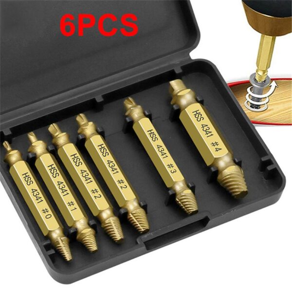 6pcs puas Screw Extractor Laum Cov Khoom Qhia Teeb Kev Ceev Tawm Yooj Yim Tawm Bolt Ntsia Hlau Siab 2