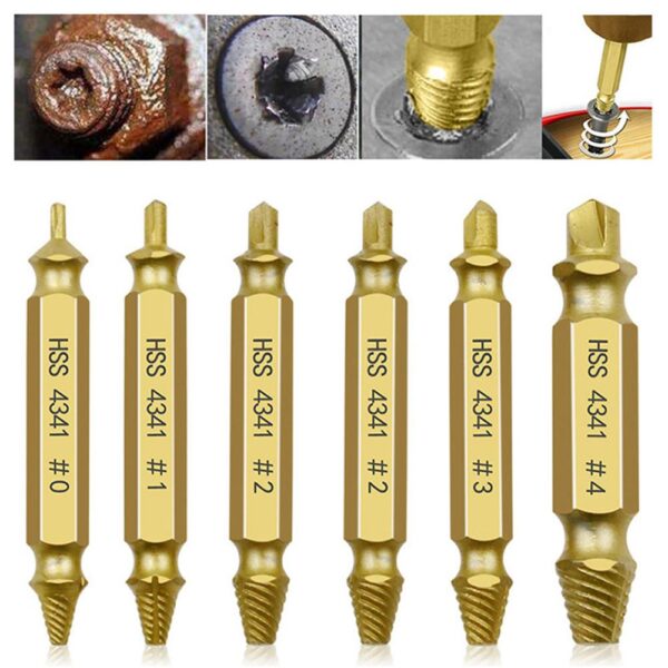 6pcs Zirarê Screw Extractor Drill Bits Guide Set Speed ​​Broken Out Out Easy Out Bolt Screw High