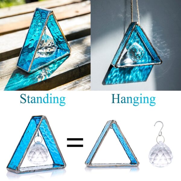 H D Stained Glass Tripod Figurine Rainbow Maker Crystal Ball Prisms Window Hanging Suncatcher Glass Paperweight 3