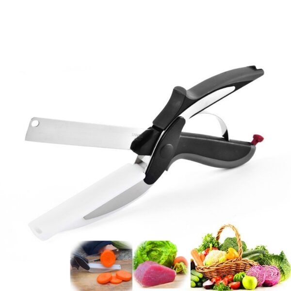 Kitchen 2 in 1 Smart Scissor Cutter Knife Baby Food Supplement Scissors Household Fruit Vegetable Barbecue 1