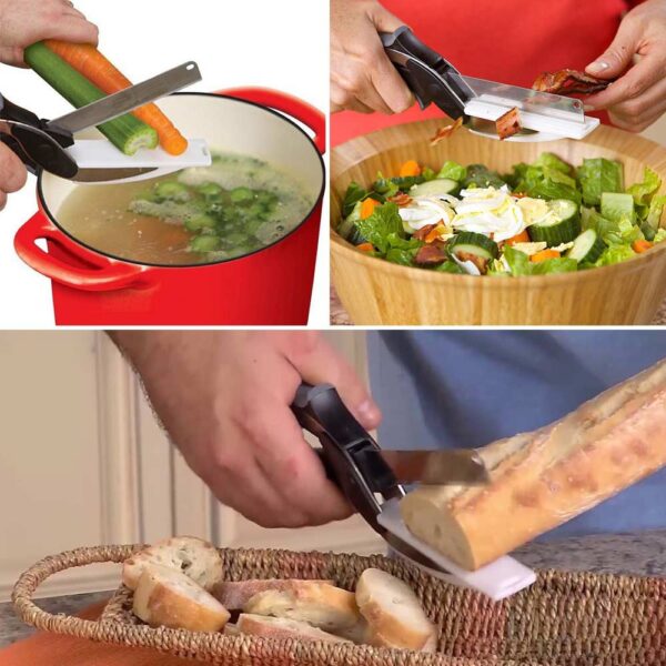 Kitchen 2 in 1 Smart Scissor Cutter Knife Baby Food Supplement Scissors Household Fruit Vegetable Barbecue 2