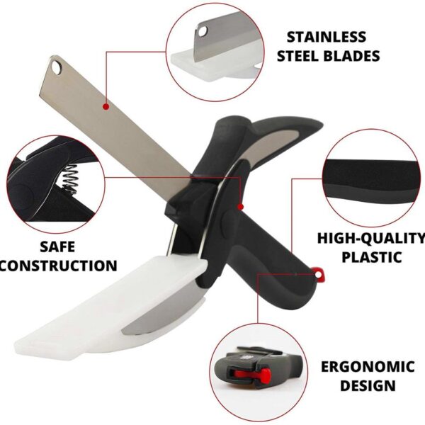 Kitchen 2 in 1 Smart Scissor Cutter Knife Baby Food Supplement Scissors Household Fruit Vegetable Barbecue 3