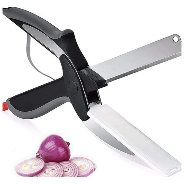 Kitchen 2 in 1 Smart Scissor Cutter Knife Baby Food Supplement Scissors Household Fruit Vegetable Barbecue