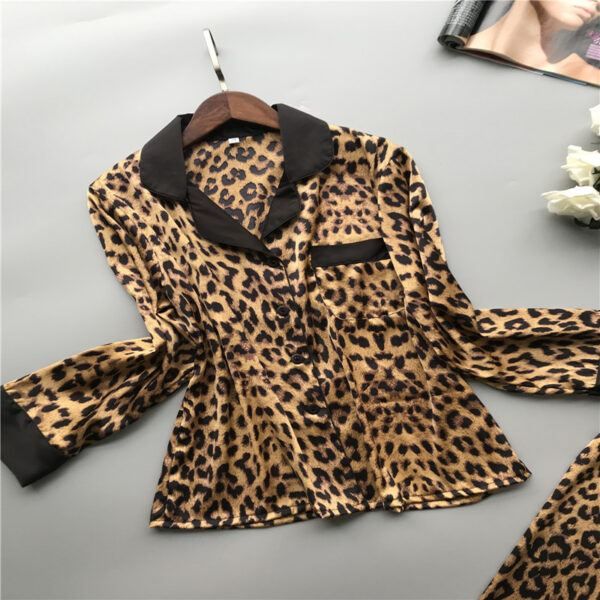 Lisacmvpnel pavasario nauja pižama ilgomis rankovėmis, moteris, ledinis šilkas, madinga leopardo rašto seksualus pižamų rinkinys 1 1