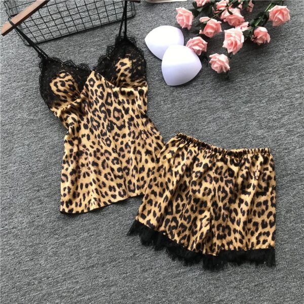 Lisacmvpnel Bahar Yeni Uzun Kollu Pijama Kadın Buz Ipek Moda Leopar Baskı Seksi Pijama Takımı 2