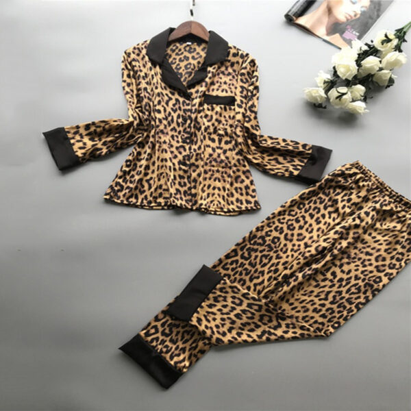 Lisacmvpnel Bahar Yeni Uzun Kollu Pijama Kadın Buz İpek Moda Leopar Desenli Seksi Pijama Takımı 3.jpg 640x640 3