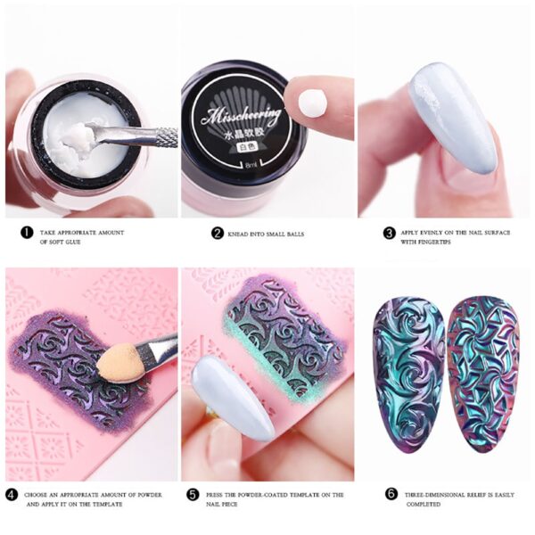 Nail Art Silicone Printing Template Nail Mold Powder Chrome Pigment Dust Environment Friendly 3D Relief DIY 5