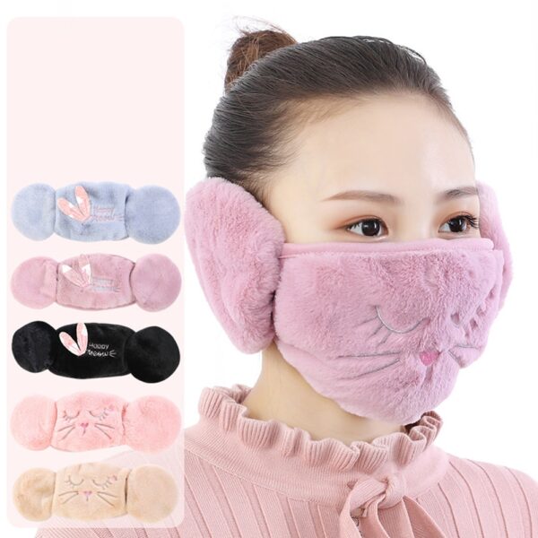 New 2 in 1 Warm Mask Earmuffs Cartoon Cute Mouth muffs Ear cap Autumn Winter Thicken