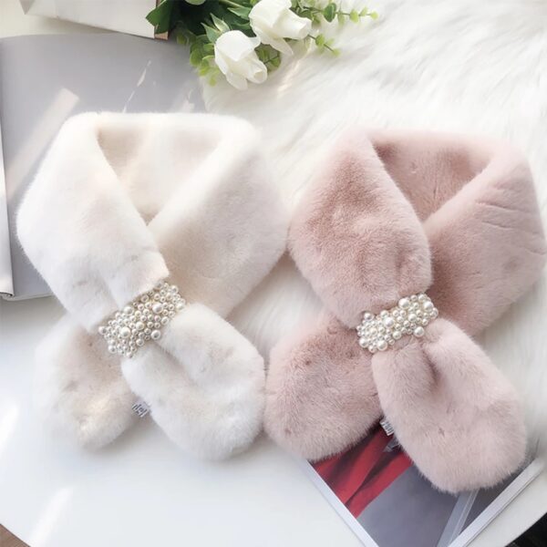 New Women Winter Warm Scarf Pearl Plush Bib Scarfs Thicken Imitation Rabbit Fur Scarf Winter Shawl 1