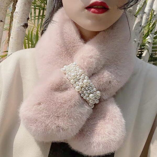 New Women Winter Warm Scarf Pearl Plush Bib Scarfs Thicken Imitation Rabbit Fur Scarf Winter Shawl 2