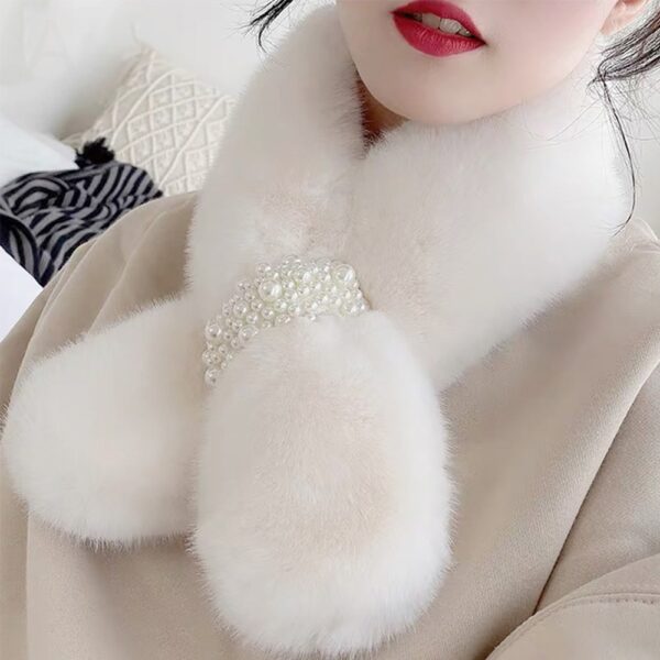 New Women Winter Warm Scarf Pearl Plush Bib Scarfs Thicken Imitation Rabbit Fur Scarf Winter Shawl 3
