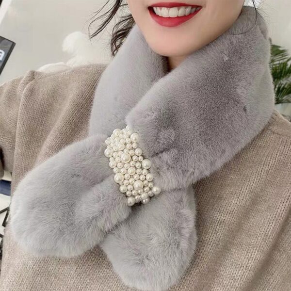 New Women Winter Warm Scarf Pearl Plush Bib Scarfs Thicken Imitation Rabbit Fur Scarf Winter Shawl 4