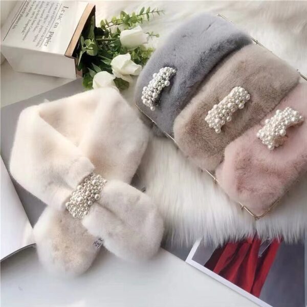 New Women Winter Warm Scarf Pearl Plush Bib Scarfs Thicken Imitation Rabbit Fur Scarf Winter Shawl