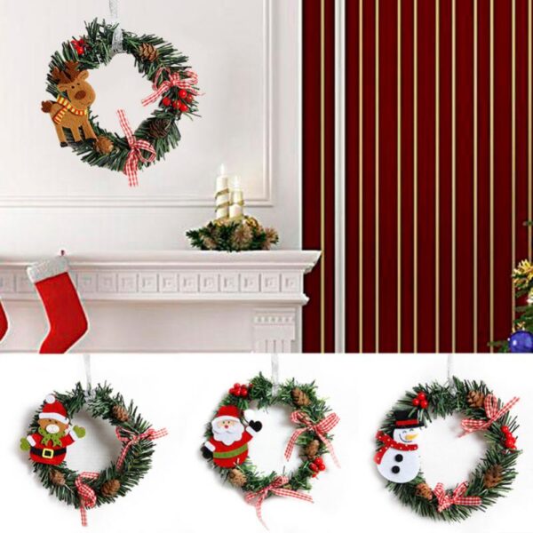Nice Mini PVC Christmas Wreath DIY Xmas Ornament With Elk Snowman Santa Claus Baubles Christmas Wreath 1