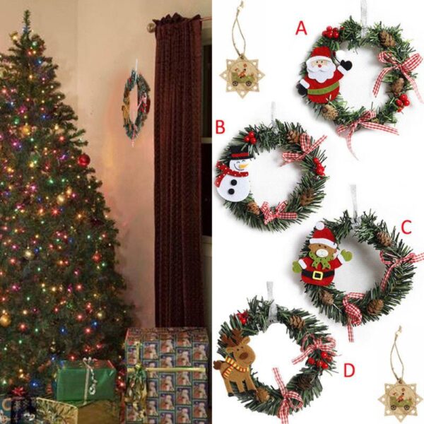 Nice Mini PVC Christmas Wreath DIY Xmas Ornament With Elk Snowman Santa Claus Baubles Christmas Wreath 3